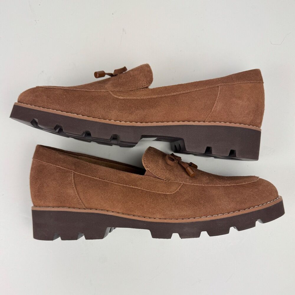 Vionic Brown Suede Tassel Loafers Size 8, Arch Support, Quiet Luxury Style